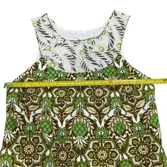 Milly Cotton Green Brown Floral Flower Print Pattern Sleeveless Sheath Dress 6 - Picture 9 of 10